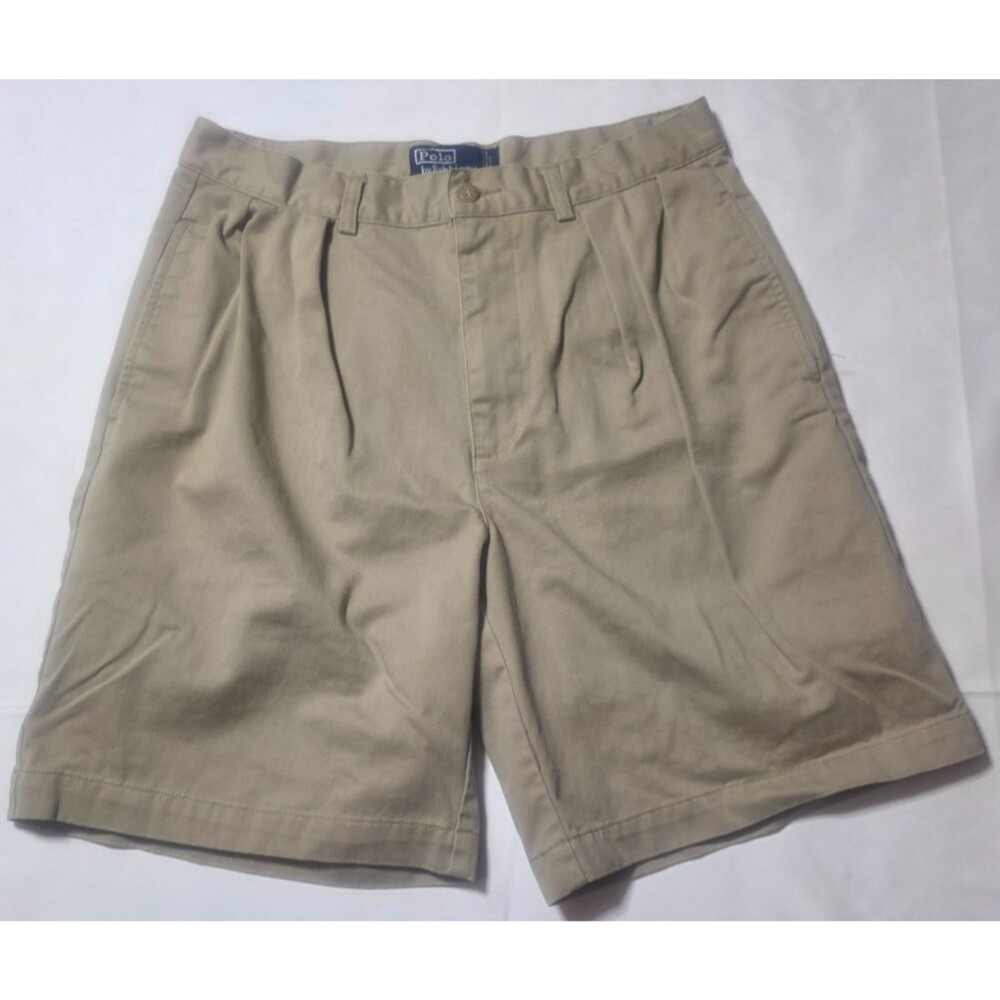 Polo Ralph Lauren Mens 32 Tan Khaki Tyler Short Pleated 100% Cotton Chino Shorts
